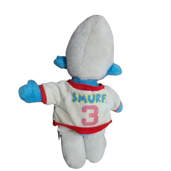 Vintage 80s Smurf 12 in Plush Smurfs Baseball Shirt Peyo Wallace Berrie Schleich - Picture 3 of 6